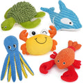 Dog Toys, 5Pc Plush Ocean Animal Dog Squeaky Toy, Crinkle Pet Toy, Stuffed Puppy Chew Toys